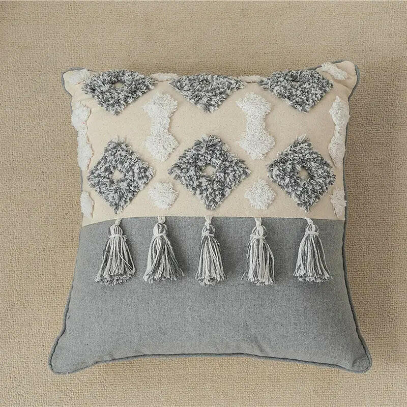 Canvas Tassel Square Pillow Case.