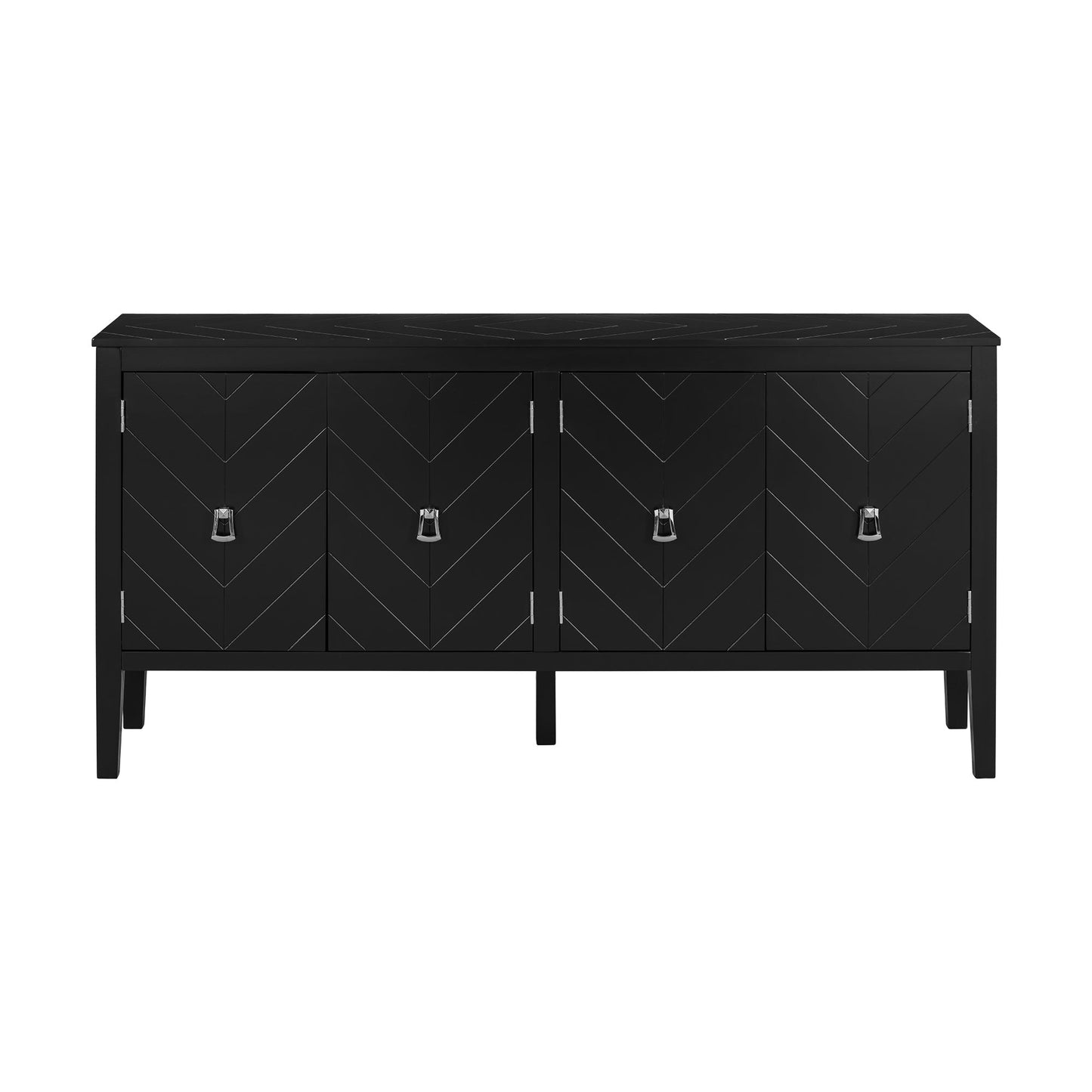 Four-Door Sideboard with Geometric Line Patterns and Vintage Metal