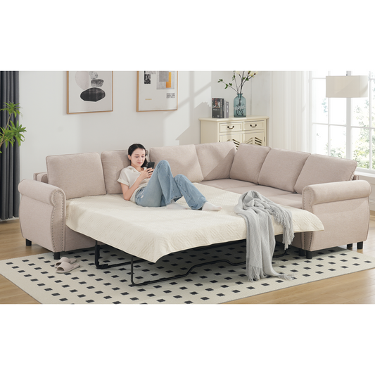 Sleeper Sofa, 2 in 1 Pull Out Couch Bed,6 seater sofa bed, L Shaped