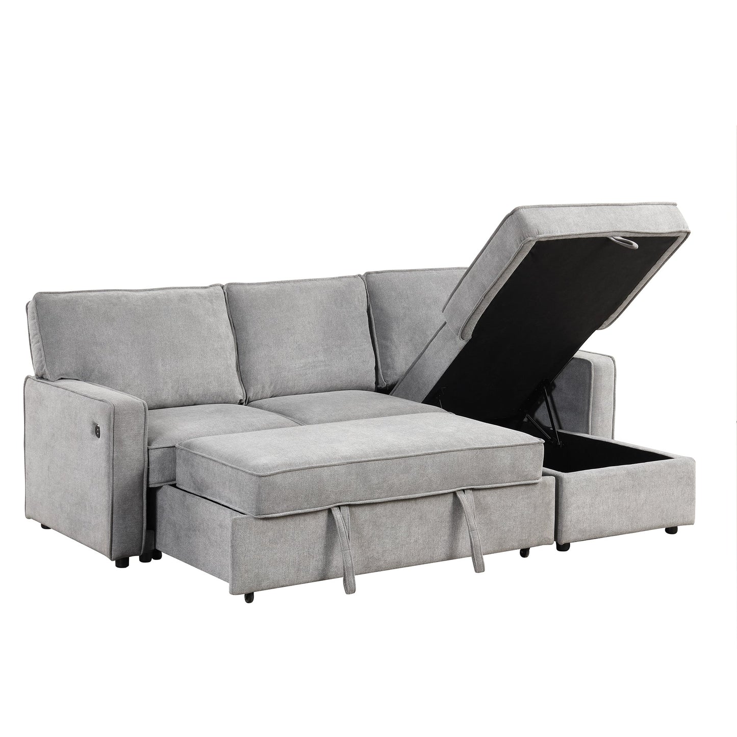 Upholstery Sleeper Sectional Sofa with Storage Space, USB port, 2 cup