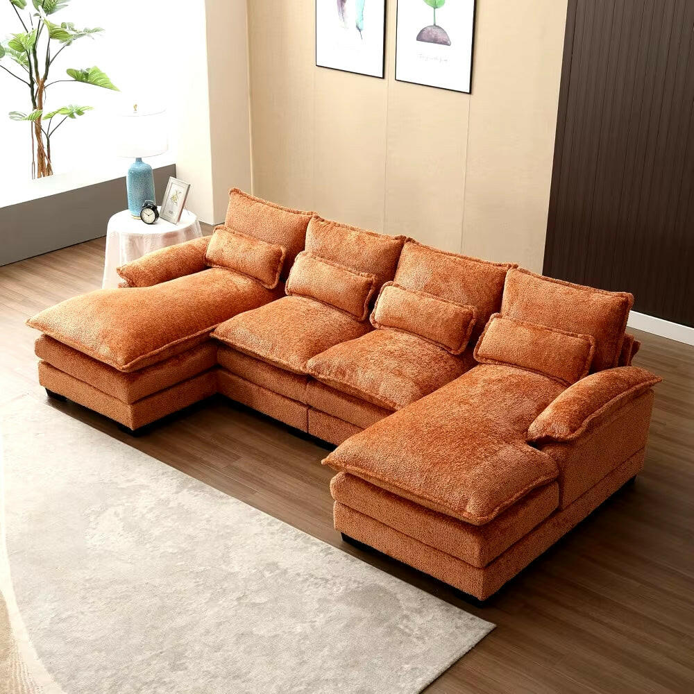 110" Sectional Sofa Couch for Living Room, Modern Chenille U Shaped Couch, Modular Sofa Sleeper with Double Chaise & Memory Foam.