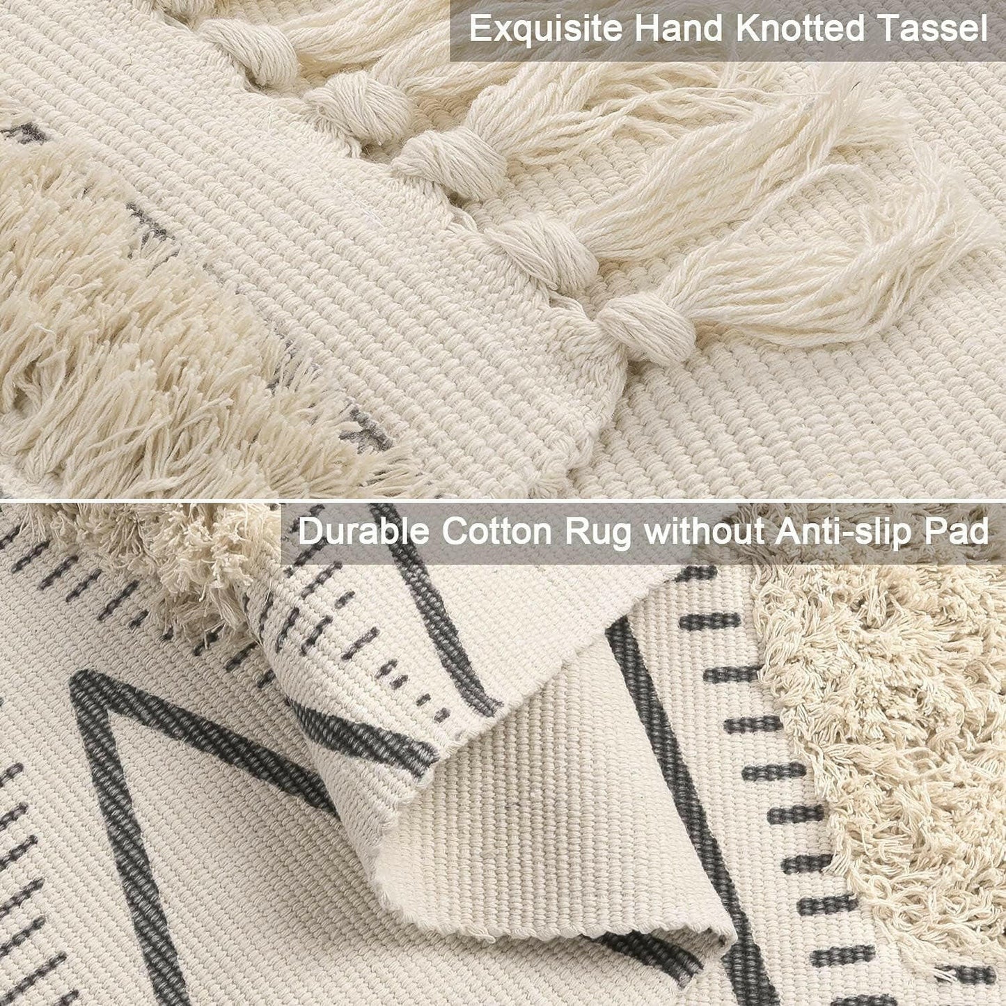 Bathroom Rug 2'X3' Boho Kitchen Rug Washable Tufted Geometric Rugs with Tassels Farmhouse Laundry Room Rug Moroccan Woven Throw Rugs Cotton Kitchen Sink Entryway Doormat for Porch/Decor.