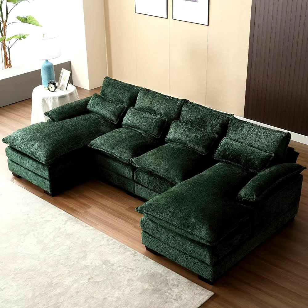 110" Sectional Sofa Couch for Living Room, Modern Chenille U Shaped Couch, Modular Sofa Sleeper with Double Chaise & Memory Foam.