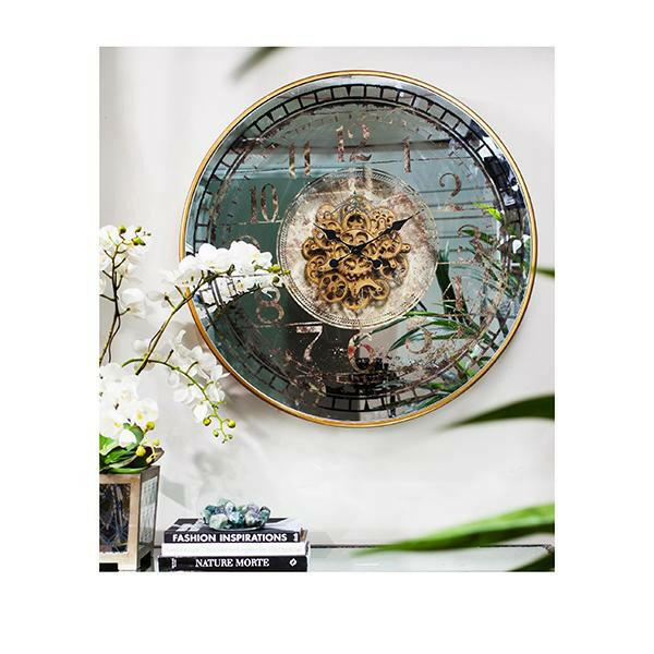 Large Round Mirror Wall Clock With Moving 3D Mechanism.