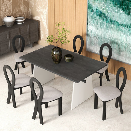 Modern 7-Piece Dining Table Set with Trestle Dining Table and 6