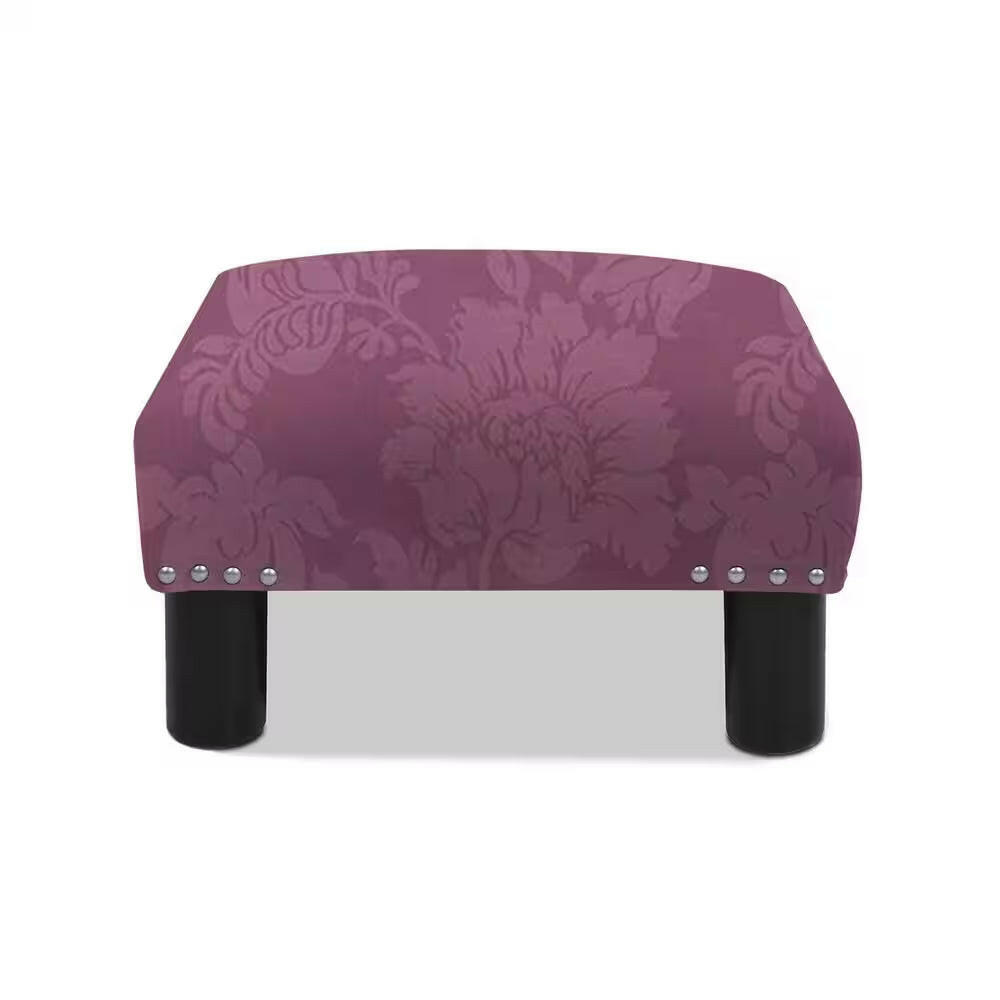 Jules 16 In. Purple Floral Polyester Sateen Jacquard Sq. Accent Footstool Ottoman.