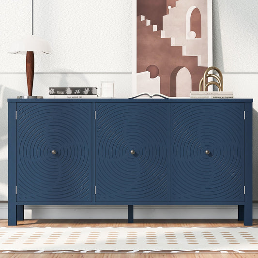 Sideboard with Curved Swirl Patterned Doors and Artistic Three-Door