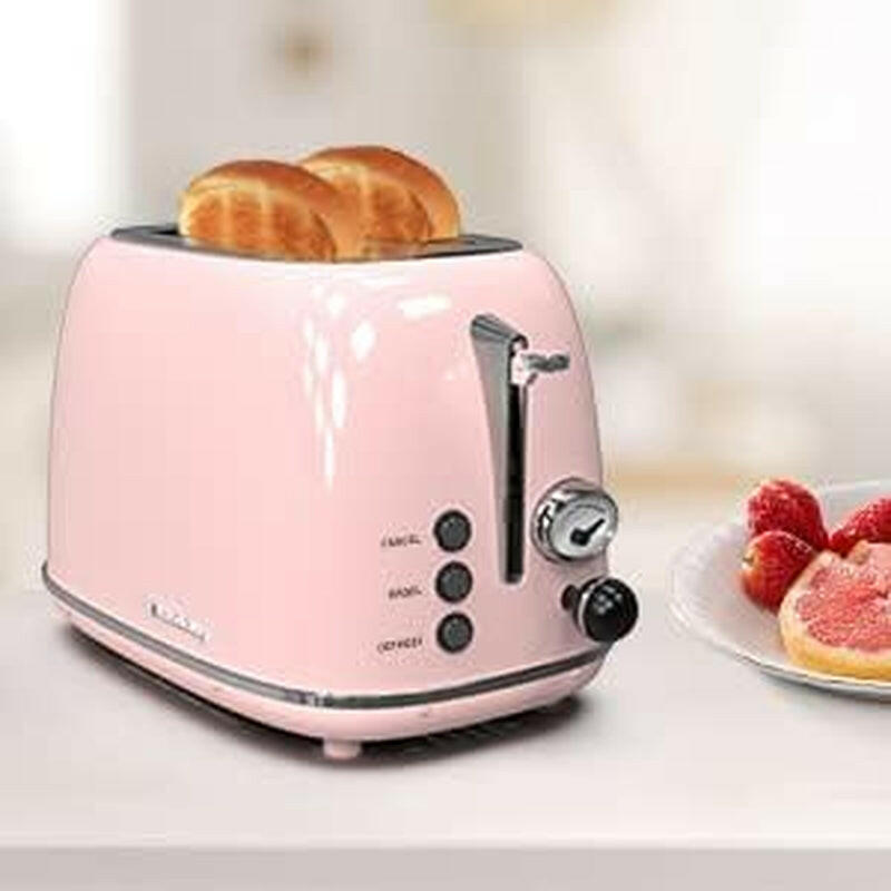 Toaster 2 Slice,Retro Stainless Steel Toaster with 6 Settings, 1.5 in Extra Wide Slots, Bagel/Defrost/Cancel Function, Removable Crumb Tray (Baby Pink).