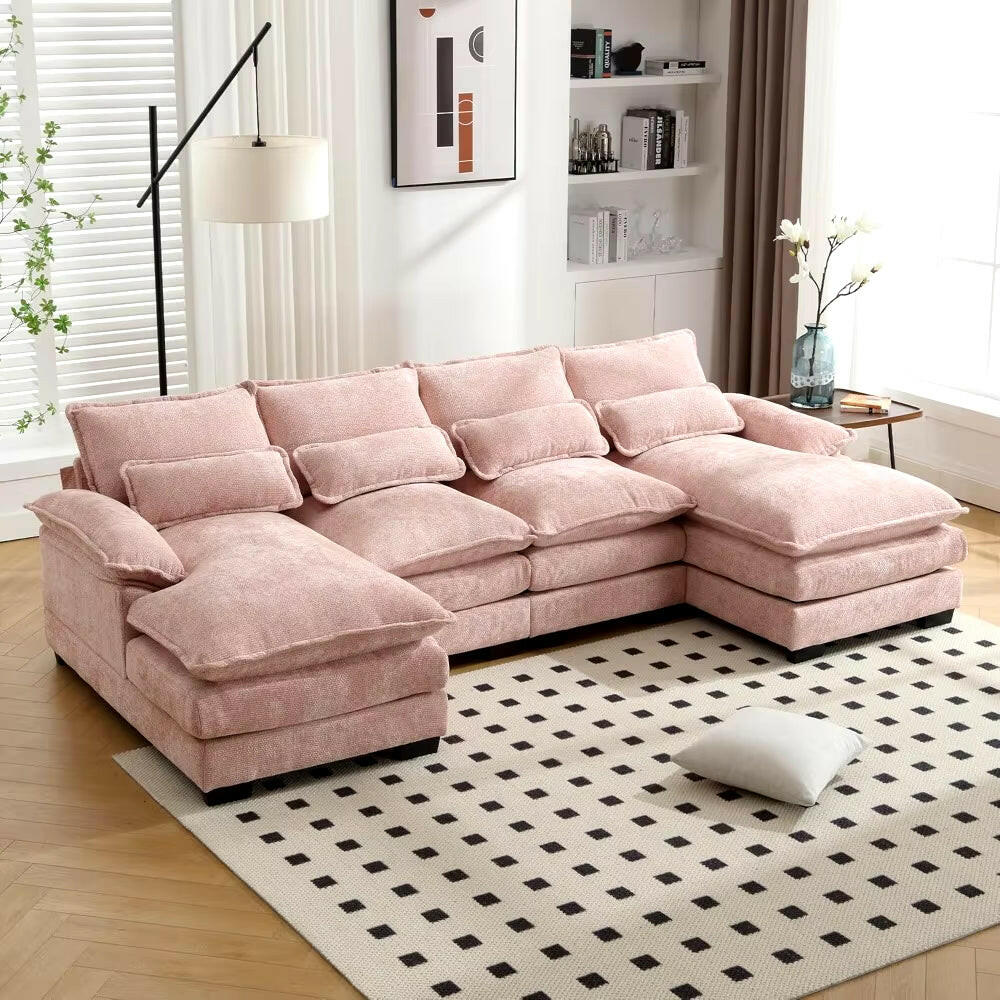 110" Sectional Sofa Couch for Living Room, Modern Chenille U Shaped Couch, Modular Sofa Sleeper with Double Chaise & Memory Foam.