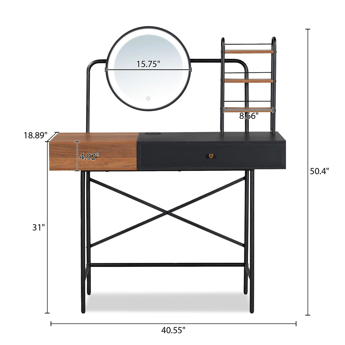 40" Makeup Vanity Desk with 3-Mode Lighted Mirror & Wireless Charging