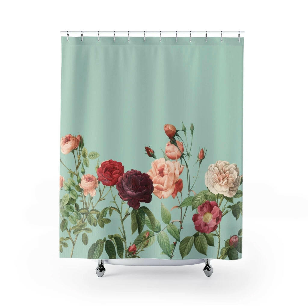 Rose Garden in Teal Shower Curtains Home Decor.