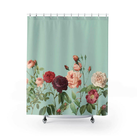 Rose Garden in Teal Shower Curtains Home Decor.