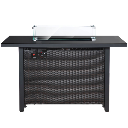 Rattan Propane Outdoor Fire Pit Table with Lid.