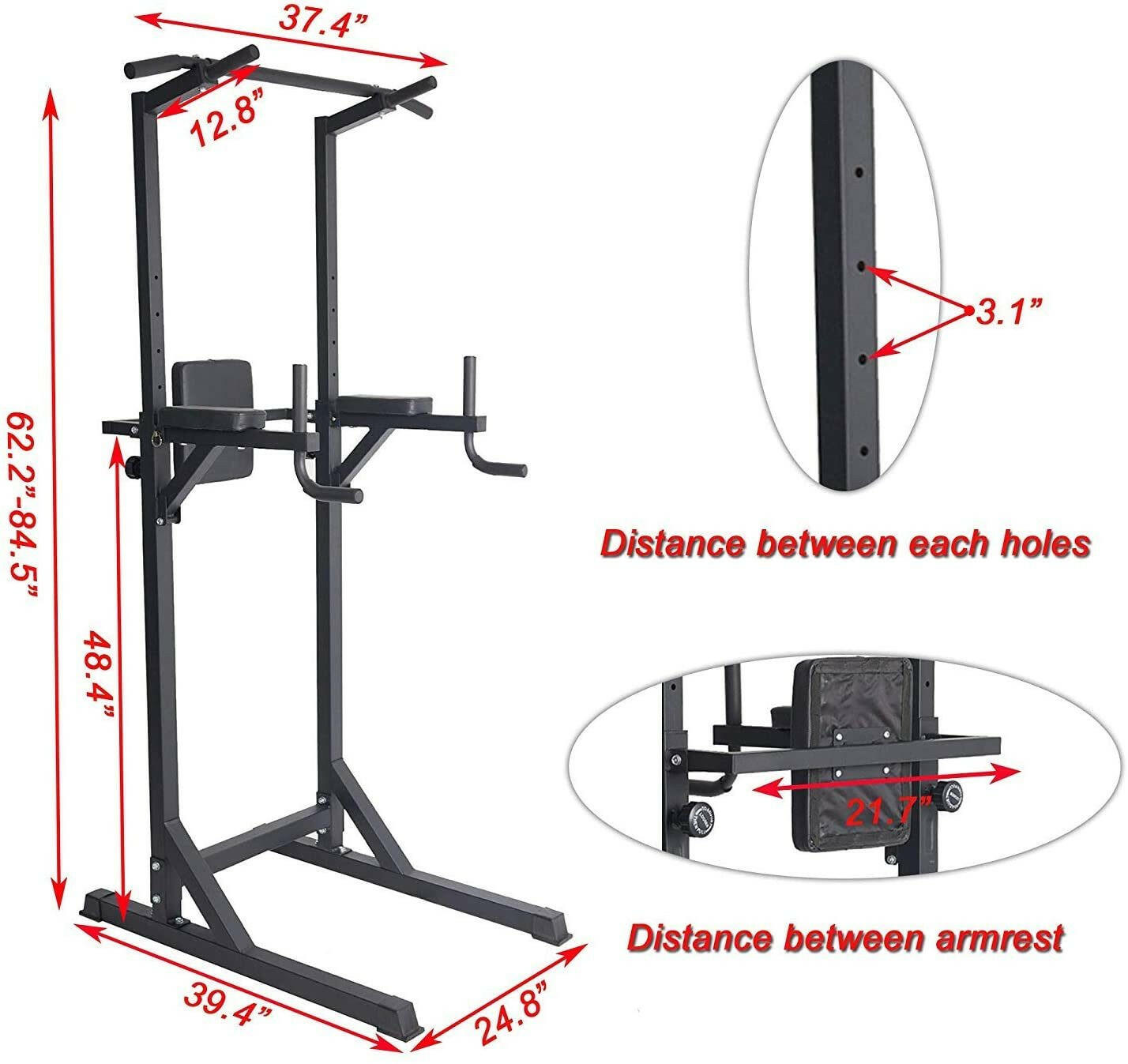 Power Tower Pull Up Strength Training Dip Stand Workout Station.