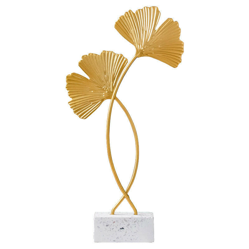 Nordic Marble Base Ginkgo Leaf Metal Ornaments Cabinet Home Decor.