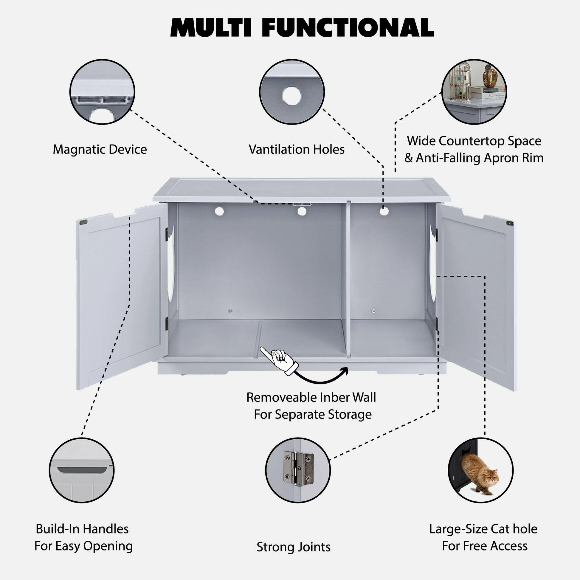 X-Large Cat Washroom Bench Litter Box Enclosure Furniture Box House.