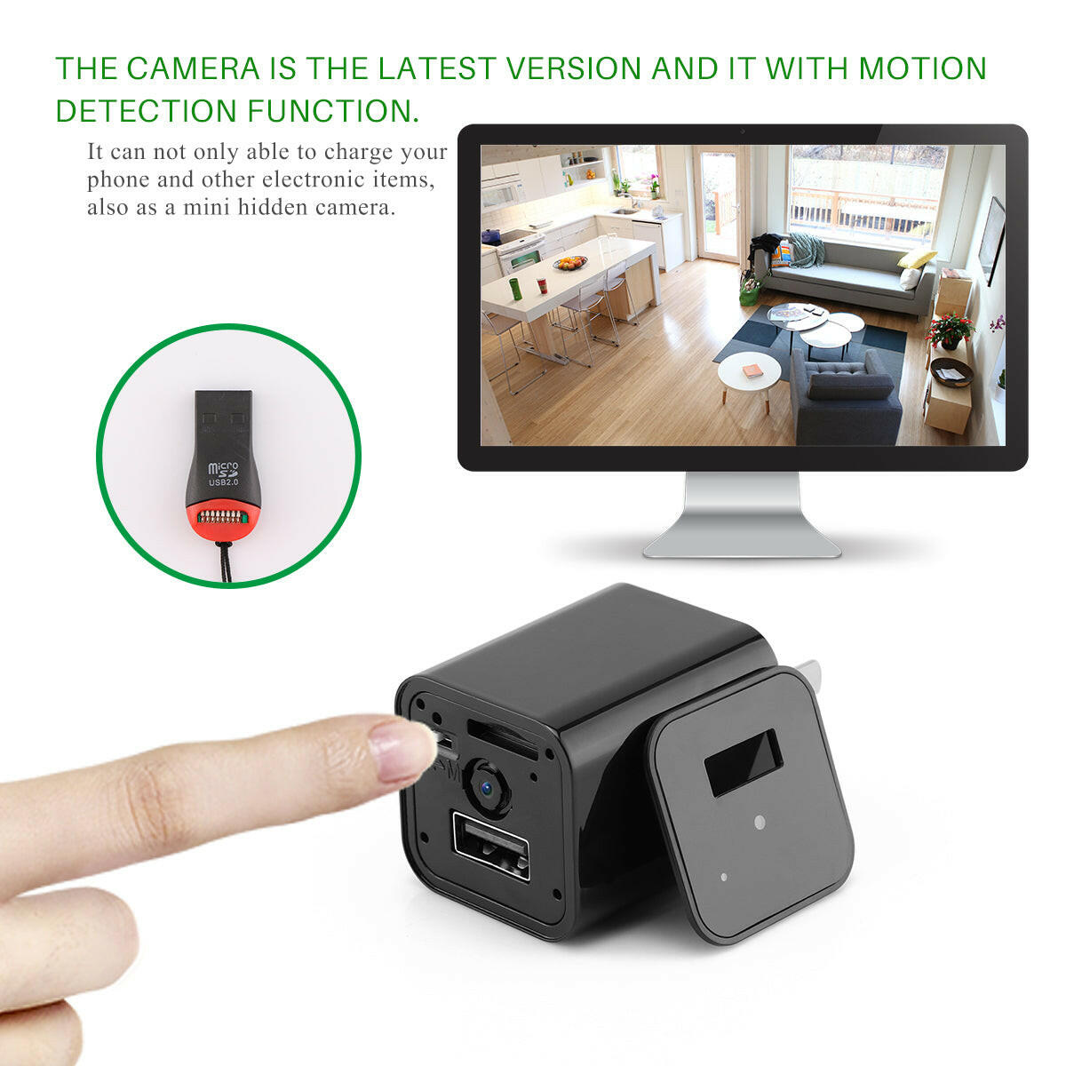 HD 1080P Hidden Camera USB Charger Home Security.