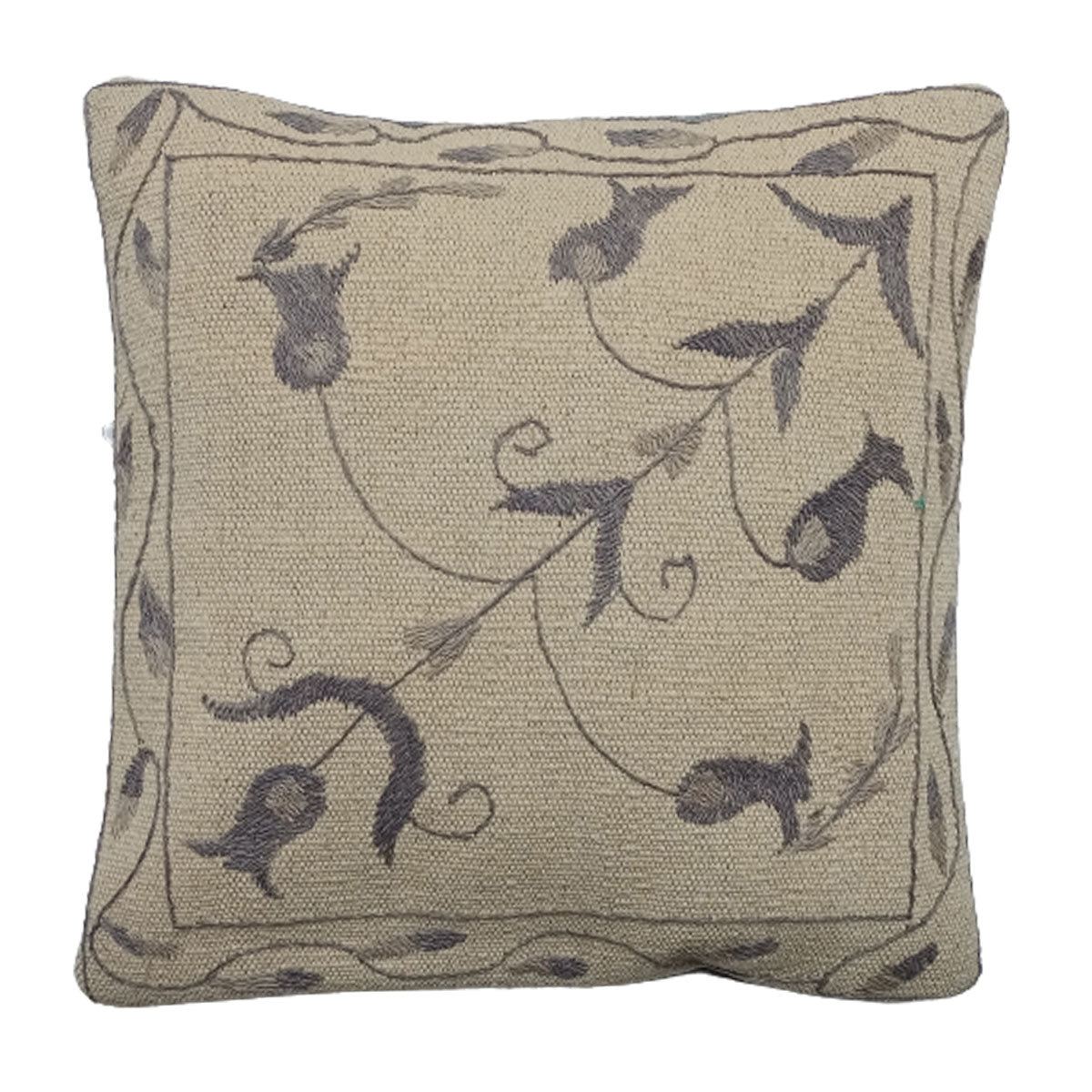 Embroidered Woolen Boulder Cushion Cover