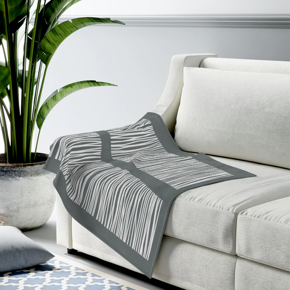 Dark Gray Abstract Lines Plush Blanket Throw.