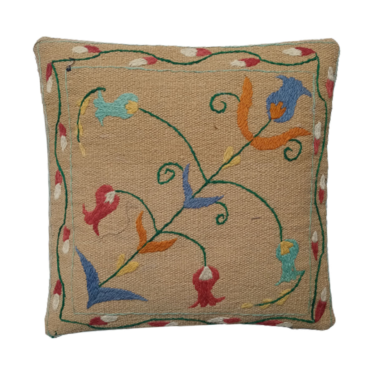 Embroidered Woolen Myrtle Cushion Cover