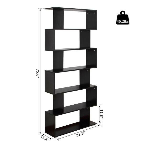 HOMCOM Wooden S Shape Bookcase 6 Shelves Storage Display Home Office.