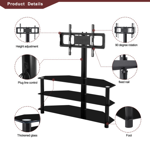 Multi-function TV Stand Height Adjustable Bracket Swivel 3-Tier