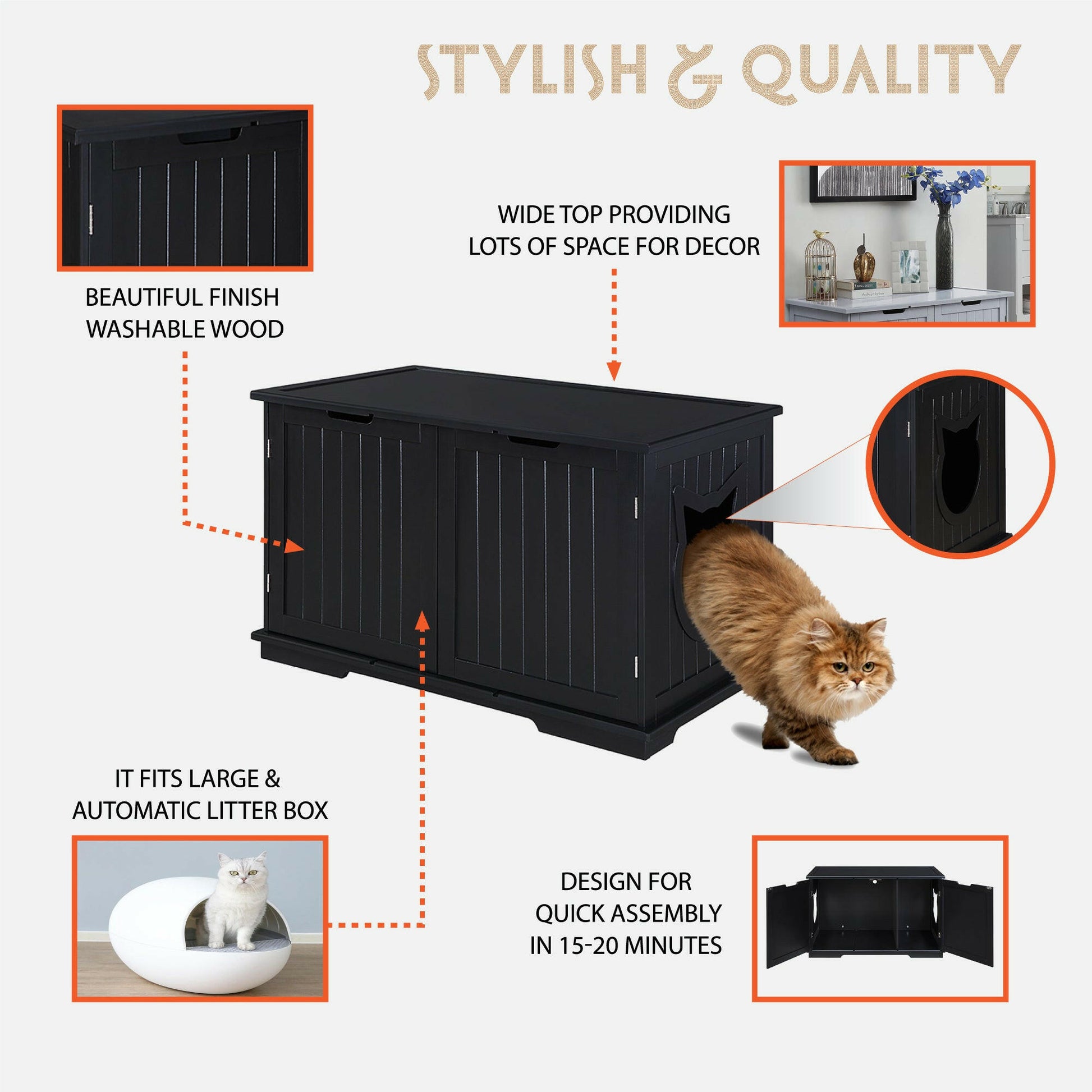 X-Large Cat Washroom Bench Litter Box Enclosure Furniture Box House.