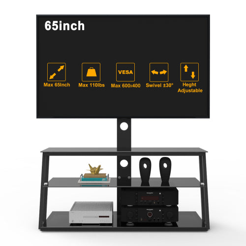 Multi-Function Angle And Height Adjustable Tempered Glass TV Stand