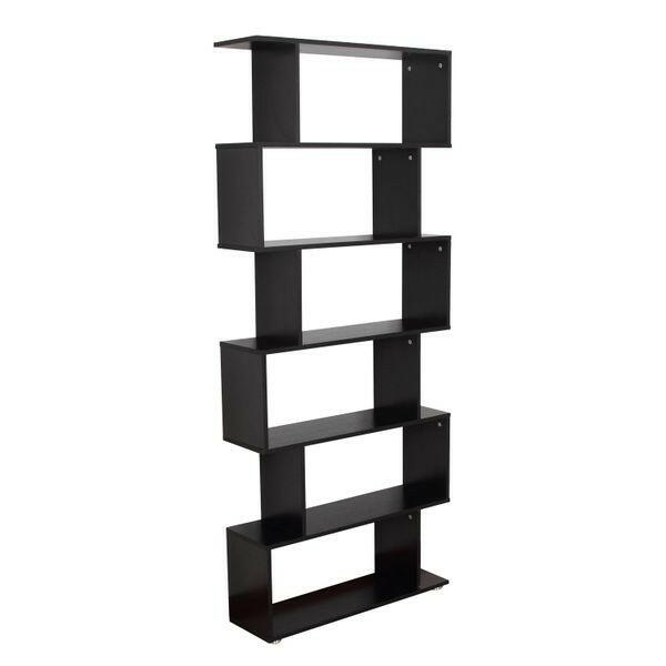 HOMCOM Wooden S Shape Bookcase 6 Shelves Storage Display Home Office.