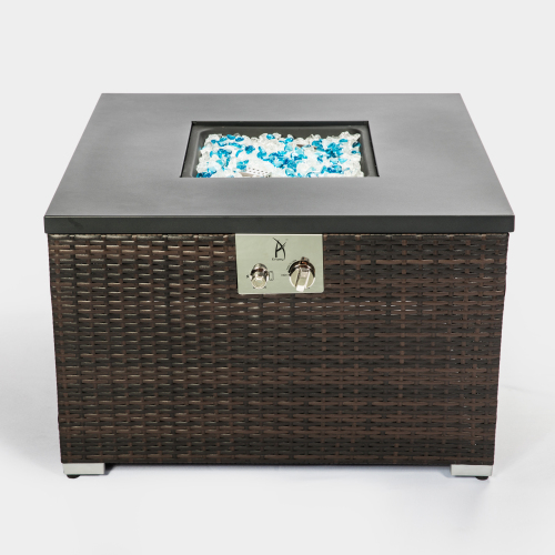 Outdoor Gas Fire Pit Square Dark Brown Wicker Fire Pit Table.