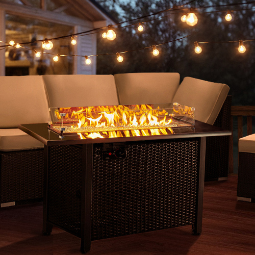 Rattan Propane Outdoor Fire Pit Table with Lid.