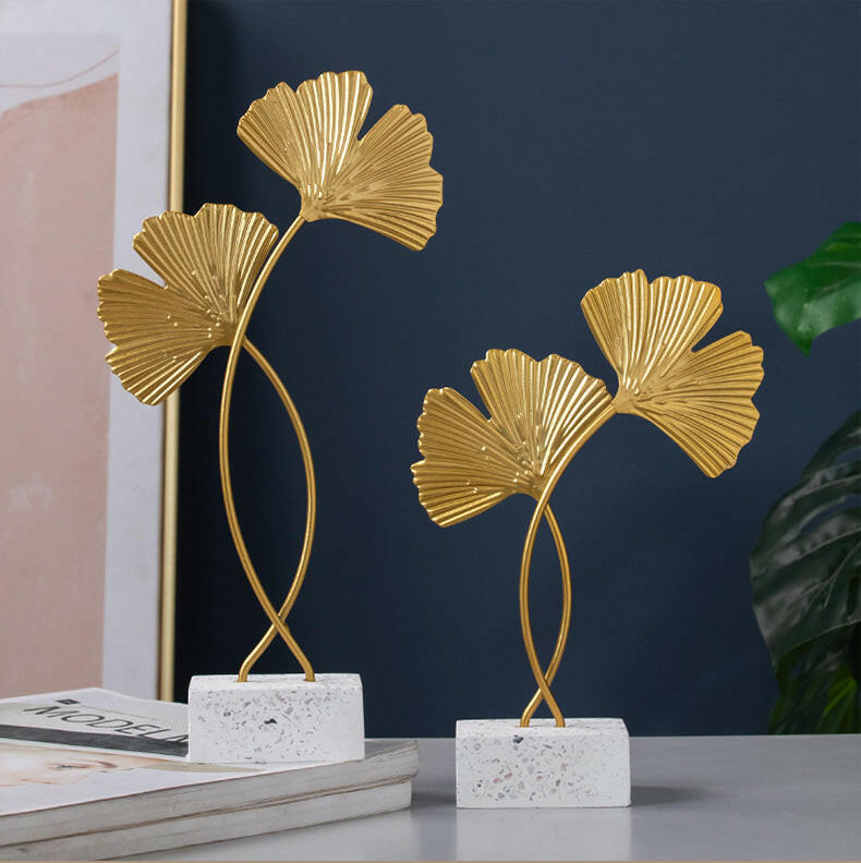 Nordic Marble Base Ginkgo Leaf Metal Ornaments Cabinet Home Decor.