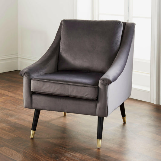 Luxury Gray Velvet Grace Armchair.