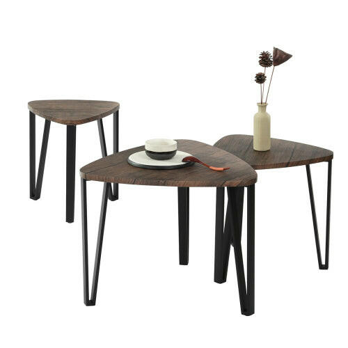 Stacking Side Table Set of 3 Nesting Triangle End Coffee Tables.