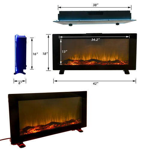 42 Inch Wall-Mounted Electronic Fireplace 10 Colors CSA Certification.