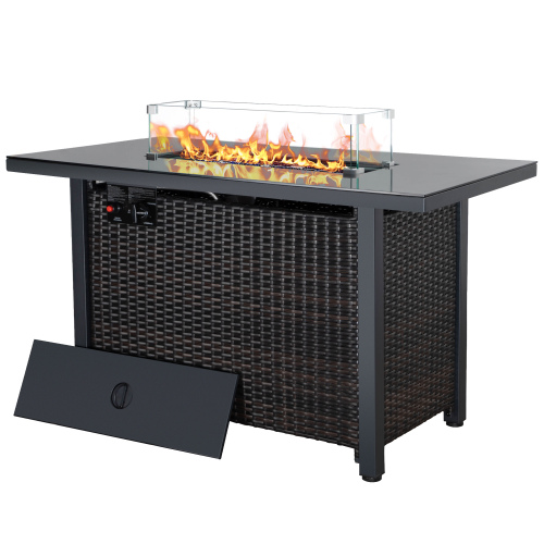 Rattan Propane Outdoor Fire Pit Table with Lid.