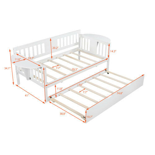 Twin Wooden Daybed with Trundle Bed Sofa Bed for Bedroom.