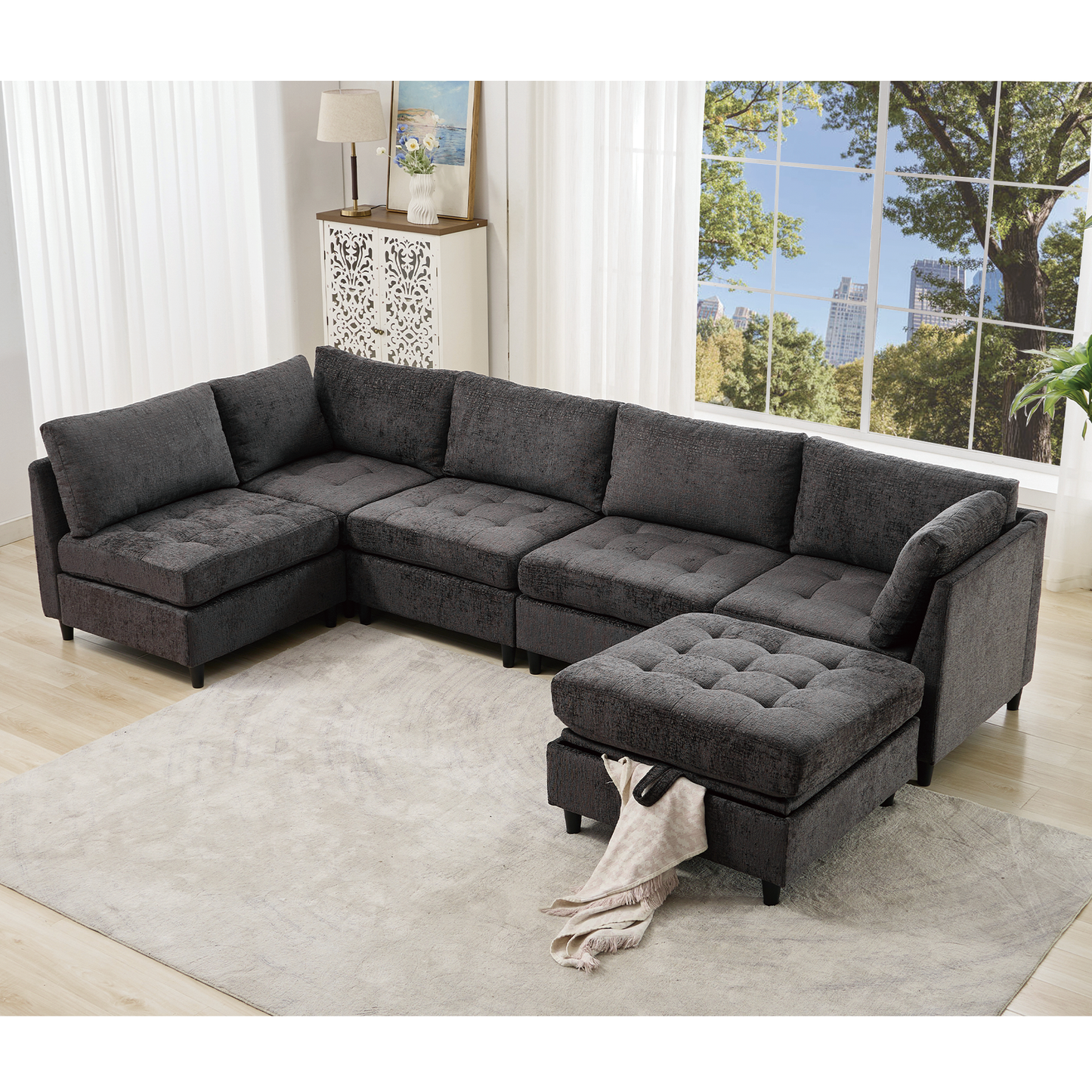 Modular Sectional Couch with Storage Ottoman, U Shaped Sofa, Storage