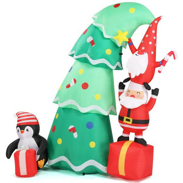 6 FT Lighted Christmas Inflatable Decoration, Inflatable Christmas Tree with Elf and Santa Claus, Funny Blow Up Yard Decorations with Built-in LED Lights for Holiday Party Front Yard Lawn Garden Decor.