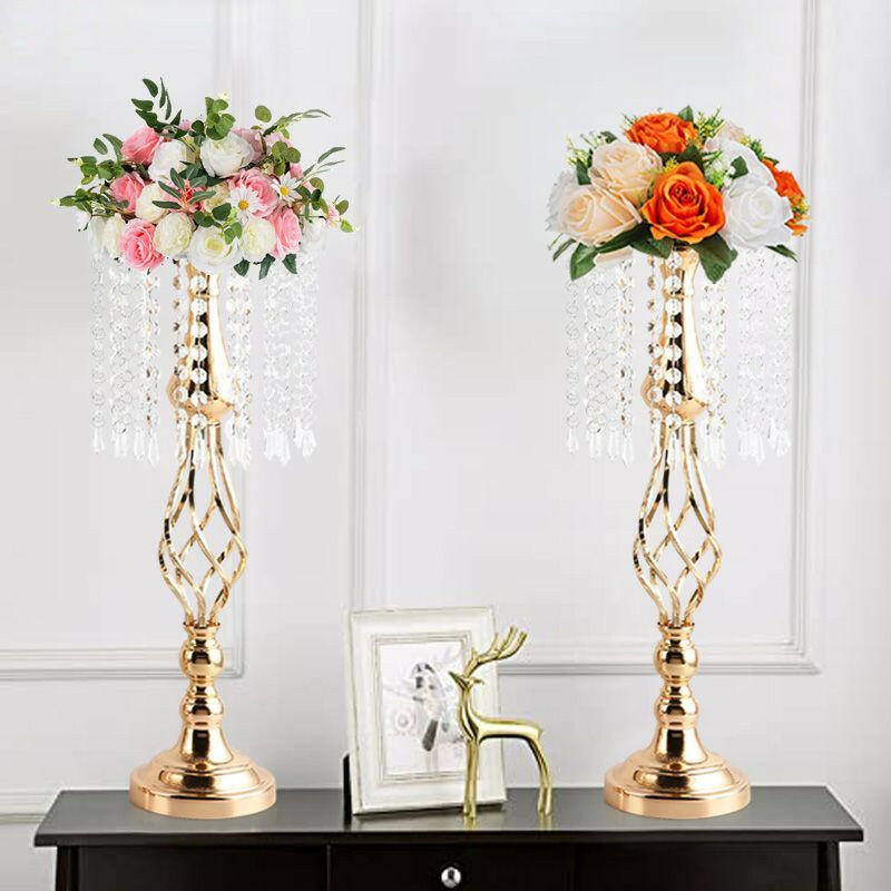 Ins Luxury Metal Candle Holders with Crystal Flowers Vase Candlestick Table Centerpieces Wedding Table Candle Stand Wedding Prop.