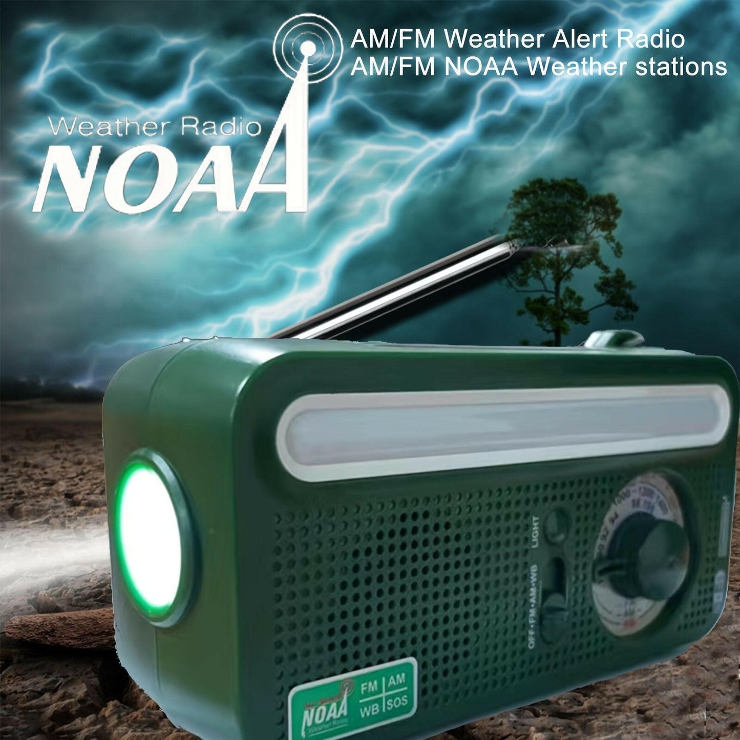 Emergency Radio Hand Crank Solar; Portable Weather Radio With AM/FM/WB/NOAA; Bright Flashlight; SOS Alarm; Reading Lamp; 2000mAh Cell Phone Charger For Outdoor Survival Camping Home