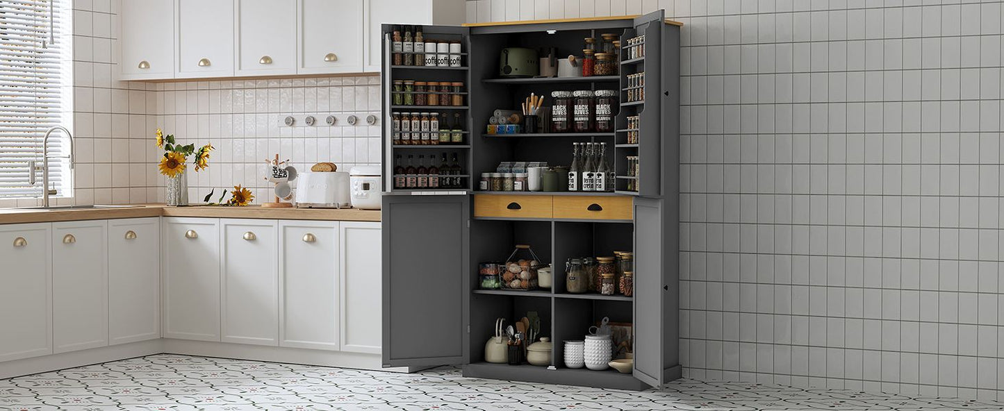 TOPMAX 40.2x20x71.3inch High Freestanding Kitchen Pantry Large Storage Cabinet with 2 Drawers, 8 Door Shelves for Kitchen, Dining Room,Gray