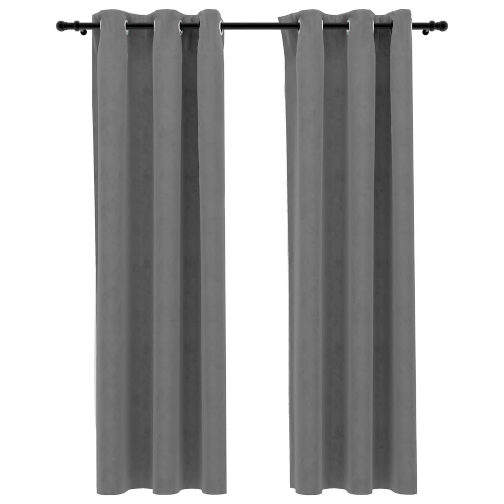 Blackout Curtains with Rings 2 pcs Gray 37"x95" Velvet