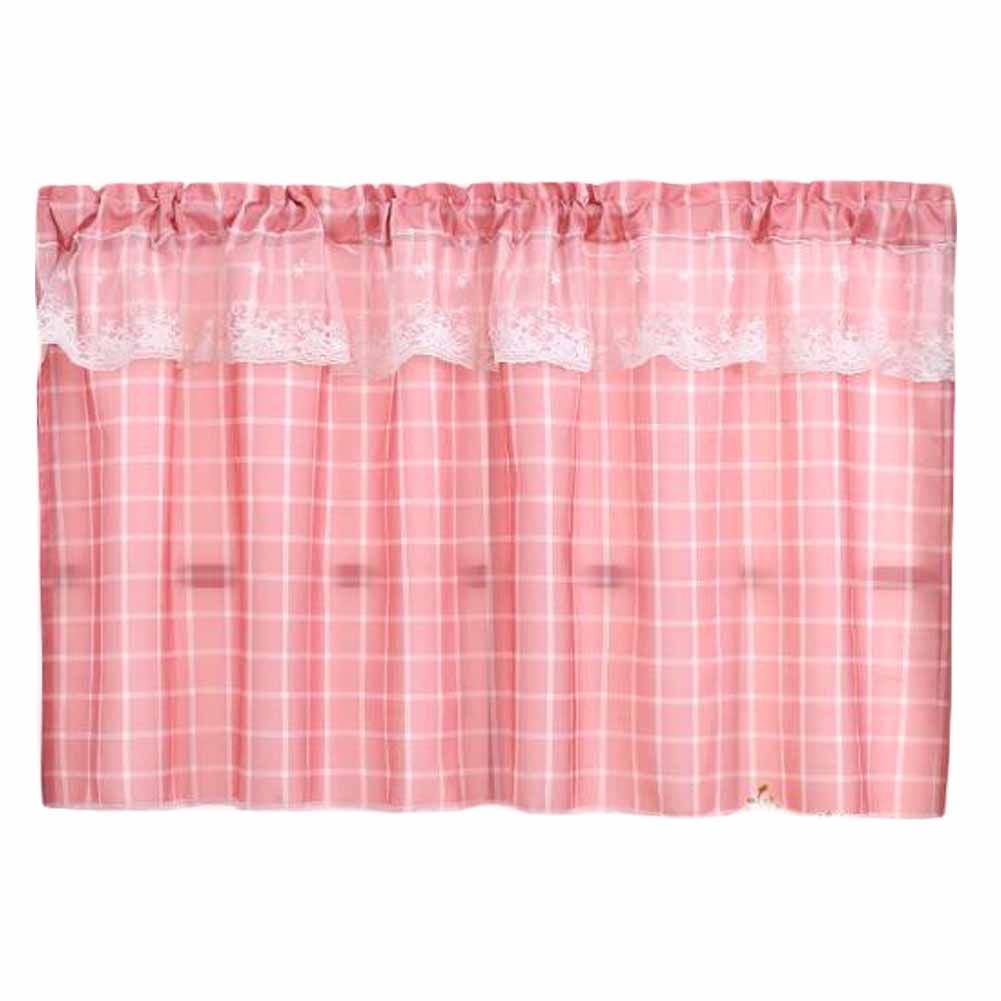 Pink Plaid Cafe Kitchen Curtains Half Window Curtain Bedroom Doorway Curtain, 55x24 inch