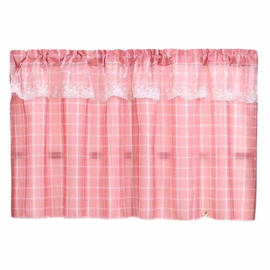 Pink Plaid Cafe Kitchen Curtains Half Window Curtain Bedroom Doorway Curtain, 55x24 inch