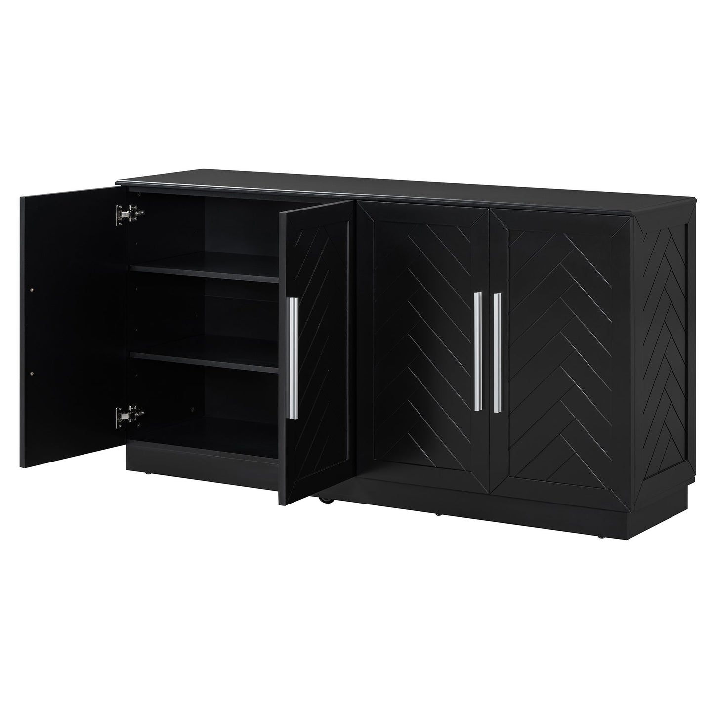 TREXM Sideboard 4 Doors Storage Buffet Cabinet with Adjustable Shelves and Silver Handles, Black