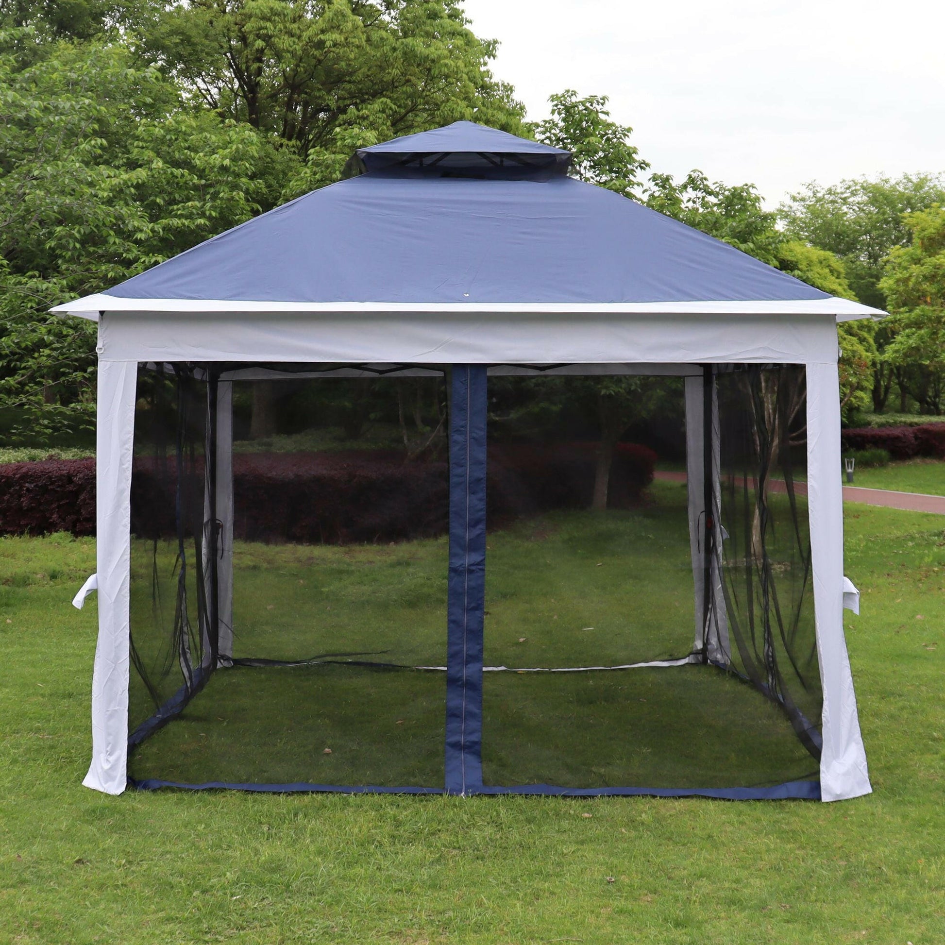 Outdoor 11x 11Ft Pop Up Gazebo Canopy With Removable Zipper Netting,2-Tier Soft Top Event Tent,Suitable For Patio Backyard Garden Camping Area.