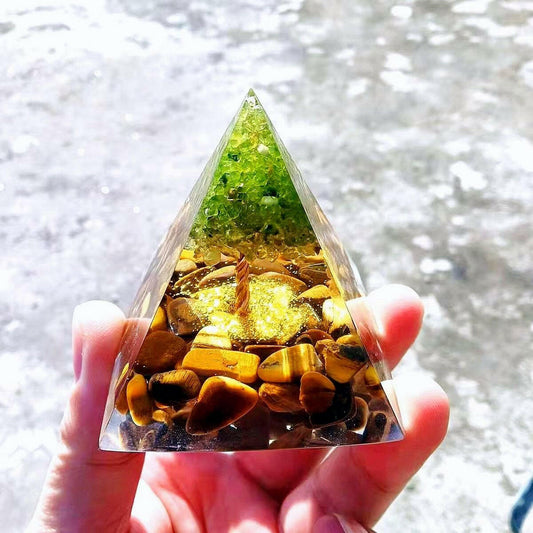 Natural Tiger Eye Orgonite Pyramid Heal Crystals Ball Energy Generator Reiki Chakra Multiplier Orgone Amethyst Meditation Stone.