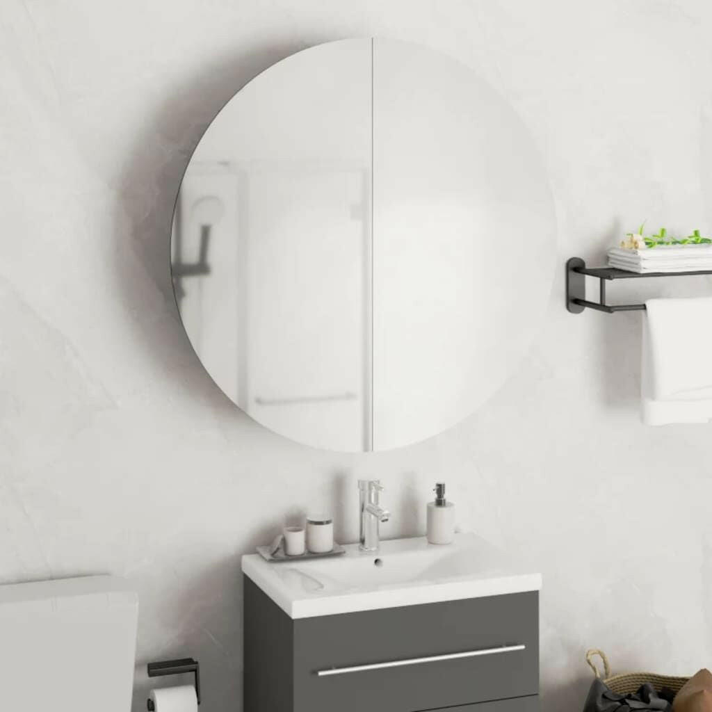 Bathroom Cabinet with Round Mirror&LED Gray 21.3"x21.3"x6.9".