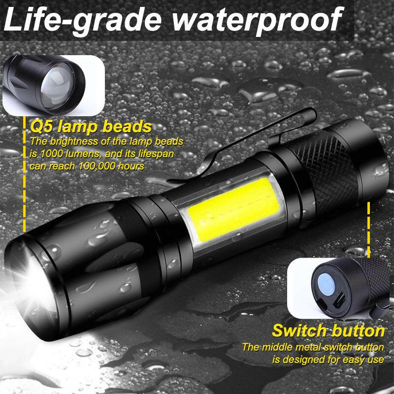 Mini Led Flashlight With Storage Box Portable Rechargeable Zoom Flashlight Waterproof Torch Lamp Lantern Camping Lights Outdoor.